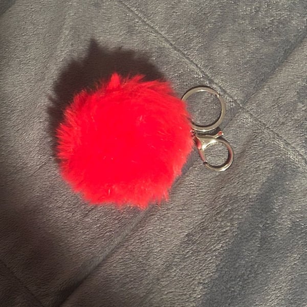 Unbranded Red Faux Fur Pom Pom Keychain Charm