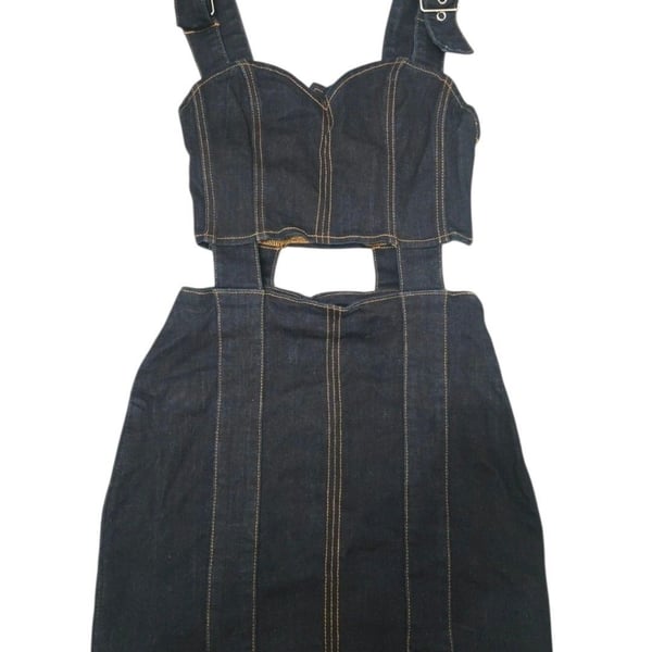 True Religion Denim Mini Dress Size XS Dark Blue Cut-Out Straps