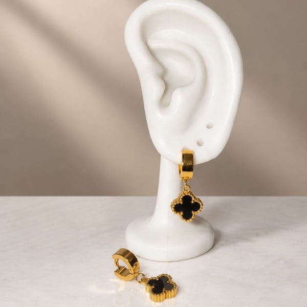 18K Gold Plated Clover Huggie Earrings