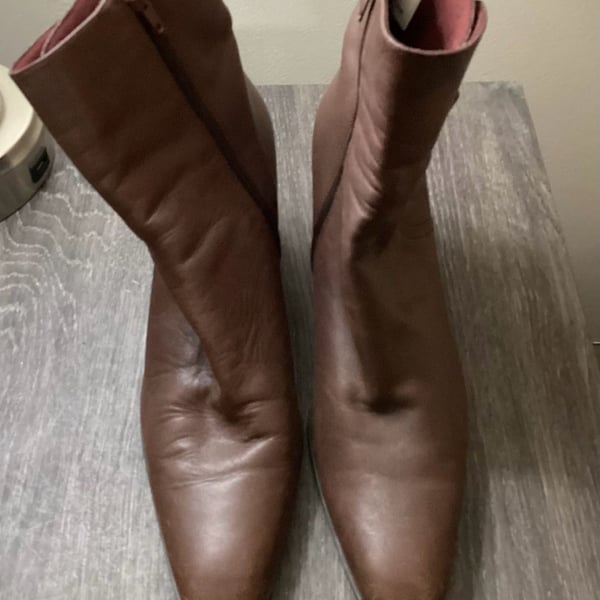 Naturalizer Brown Leather Ankle Boots Block Heel