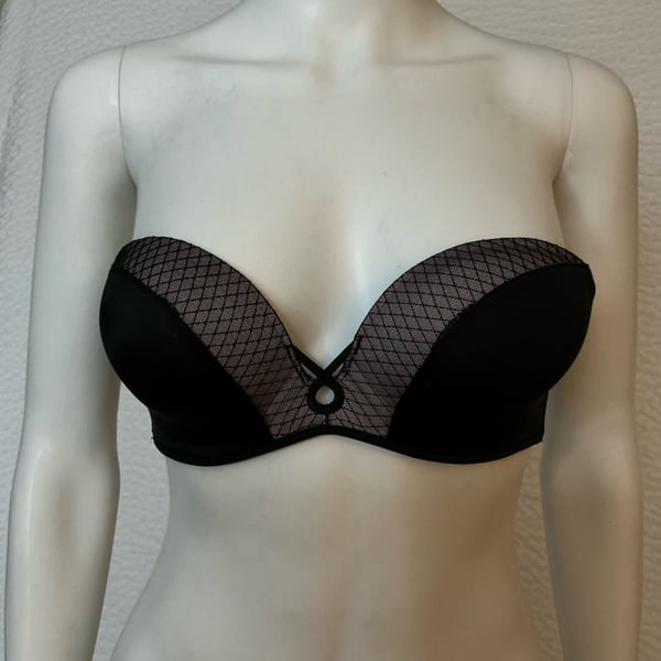 Victoria's Secret Strapless Bra Black Mesh Size 36B