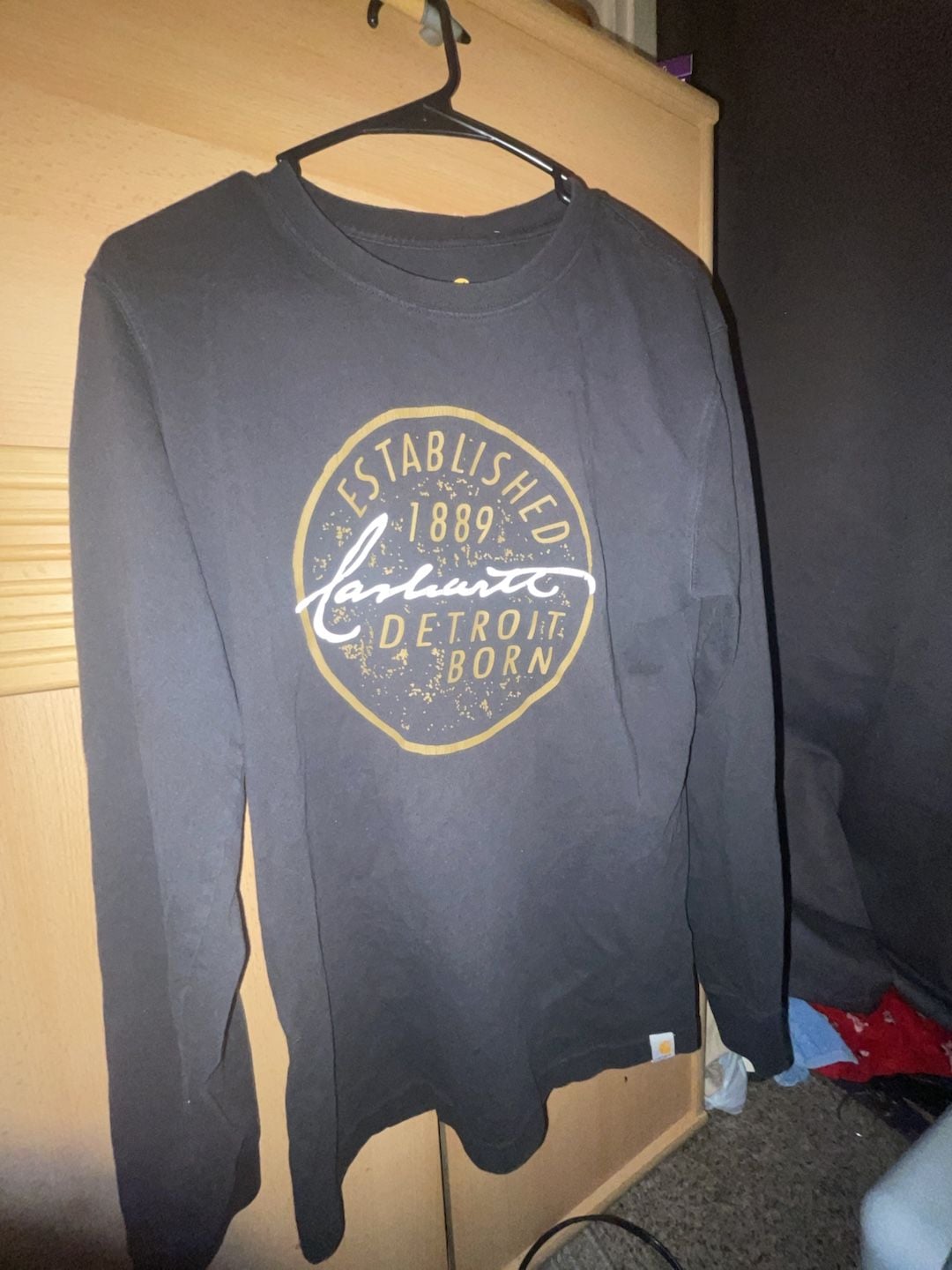 Carhartt Detroit Born Long Sleeve T-Shirt Size S Black Relaxed Fit 2