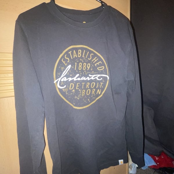 Carhartt Detroit Born Long Sleeve T-Shirt Size S Black Relaxed Fit