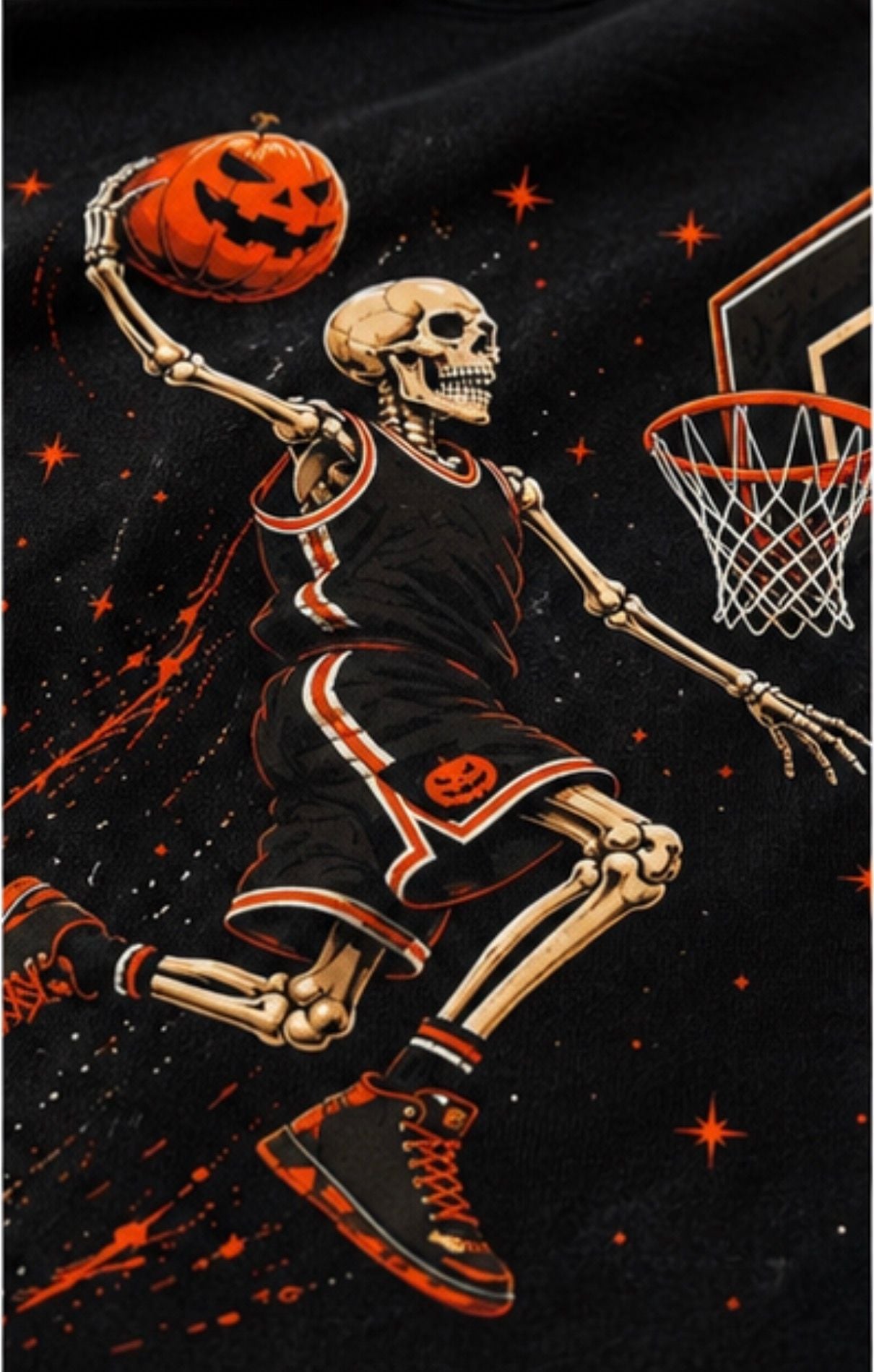 Halloween Skeleton Basketball Dunk Unisex Graphic T-Shirt Size L Black 3