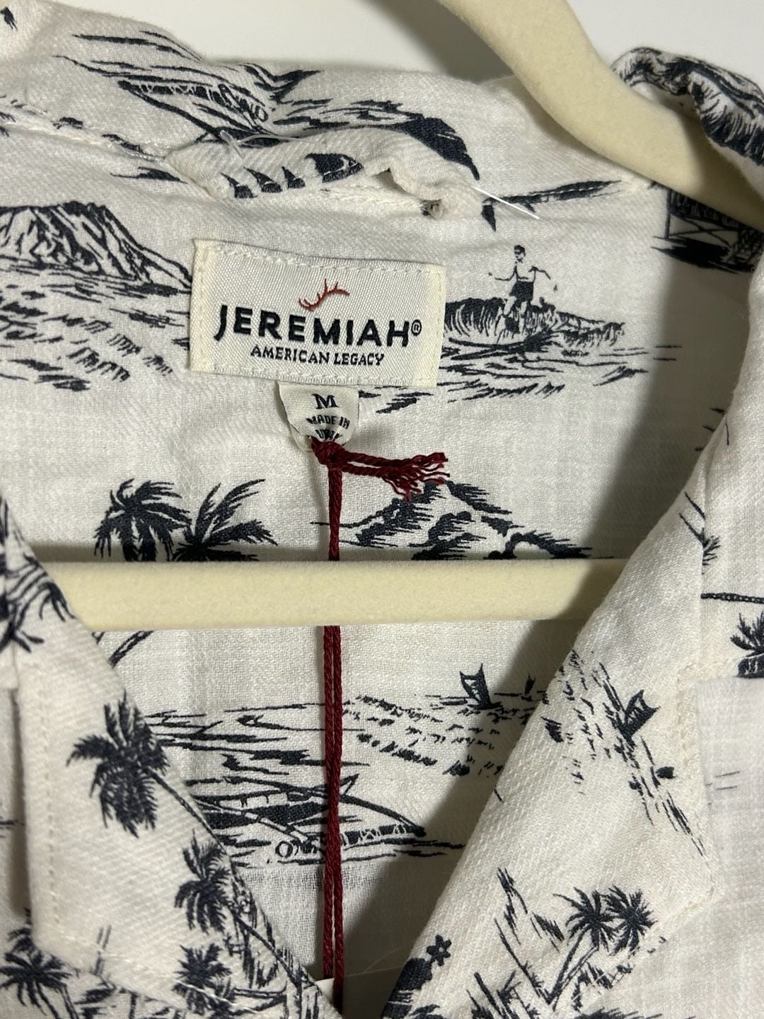 Jeremiah Caddo Camp Shirt Size M White Black Tropical Print Short Sleeve 4