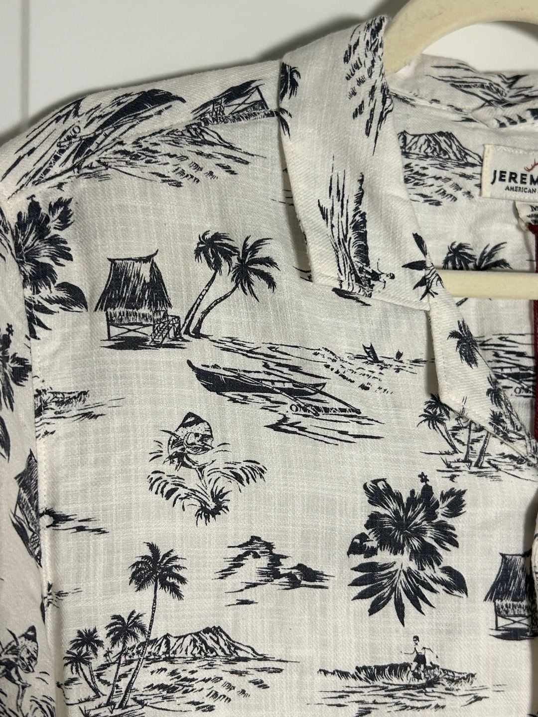 Jeremiah Caddo Camp Shirt Size M White Black Tropical Print Short Sleeve 5