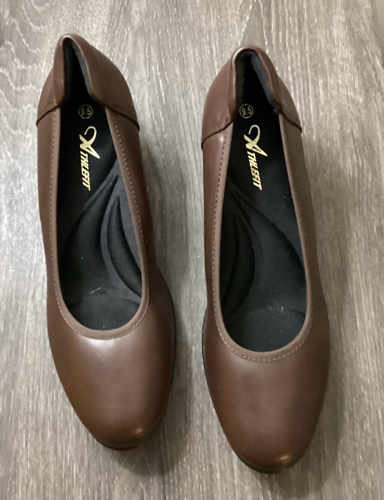 Athlefit Pumps Size 9.5 Brown Block Heel Arch Support Dress Shoes 2