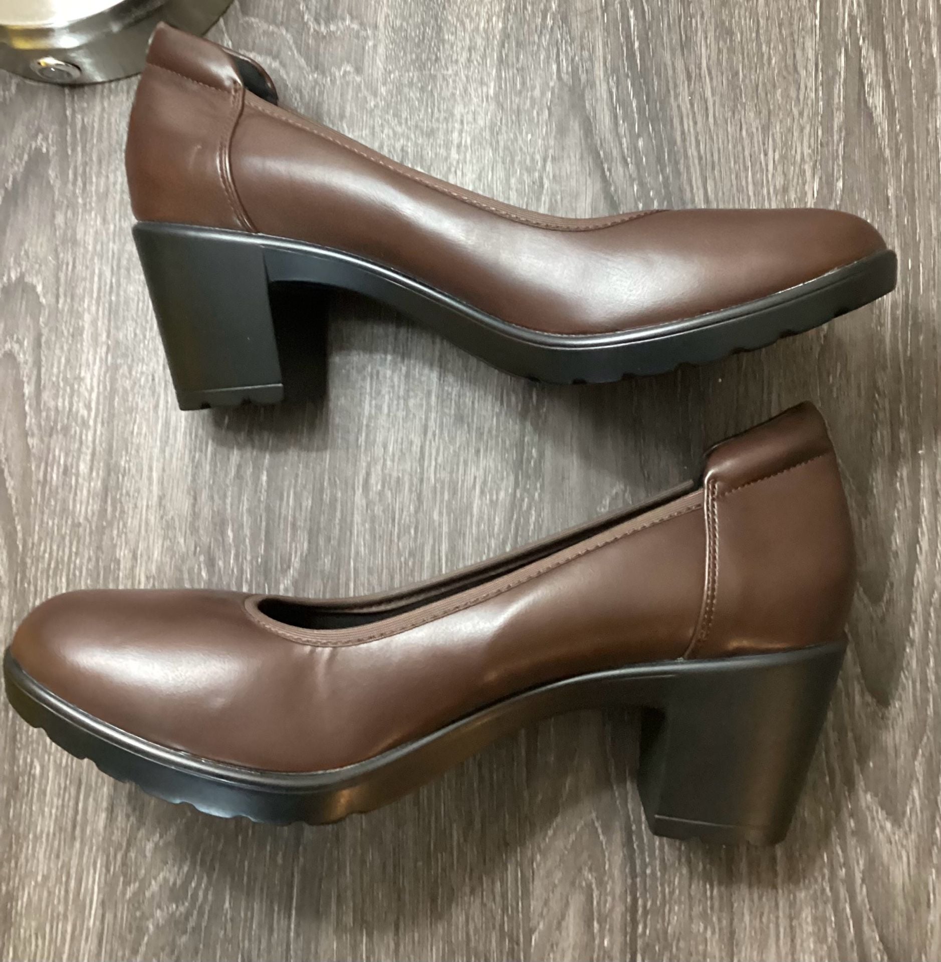 Athlefit Pumps Size 9.5 Brown Block Heel Arch Support Dress Shoes 5