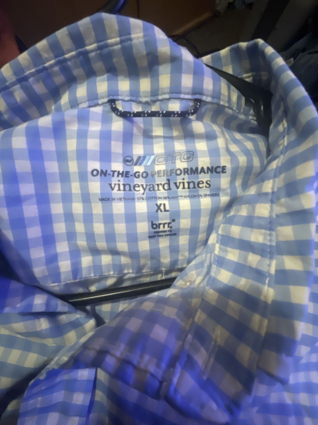 Vineyard Vines On-The-Go Performance Shirt Size XL Blue Gingham 3