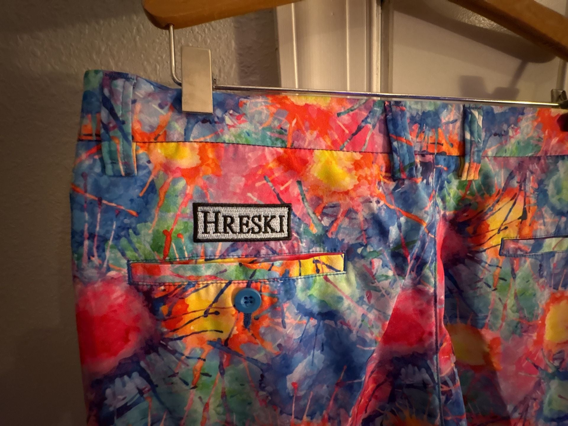 Hreski Golf Shorts Size 34” Waist Multicolor Paint Splat 3