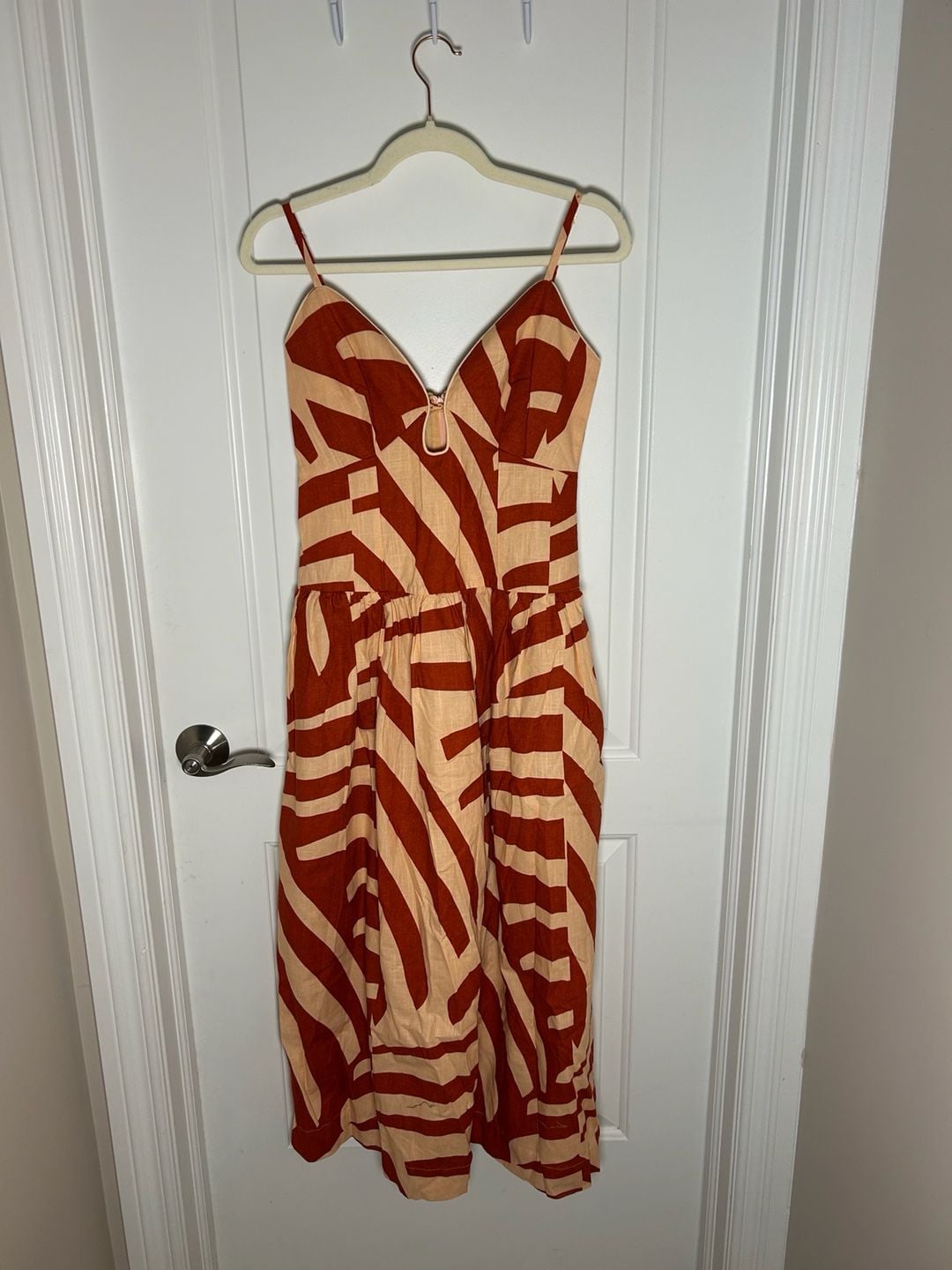 Mon Renn Surreal Midi Dress Size US XS Rust Sand Tropico Print Drop Waist 2