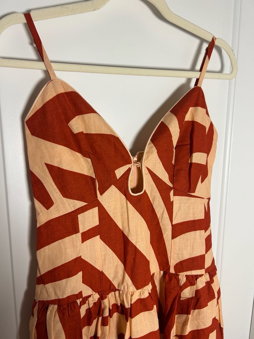 Mon Renn Surreal Midi Dress Size US XS Rust Sand Tropico Print Drop Waist 3