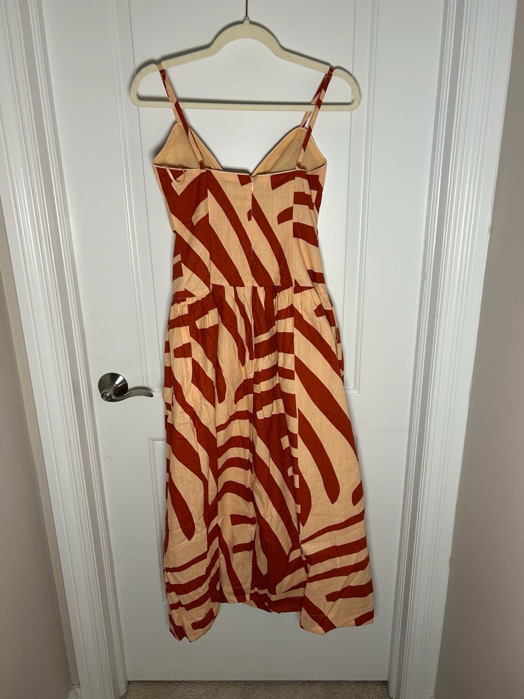 Mon Renn Surreal Midi Dress Size US XS Rust Sand Tropico Print Drop Waist 4