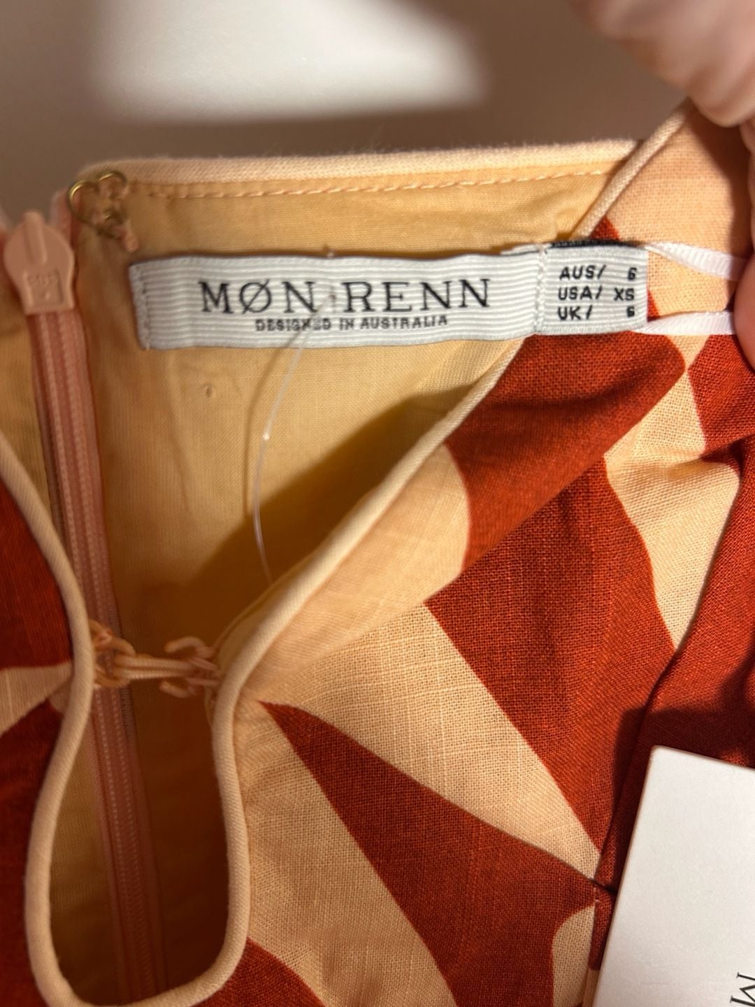 Mon Renn Surreal Midi Dress Size US XS Rust Sand Tropico Print Drop Waist 5