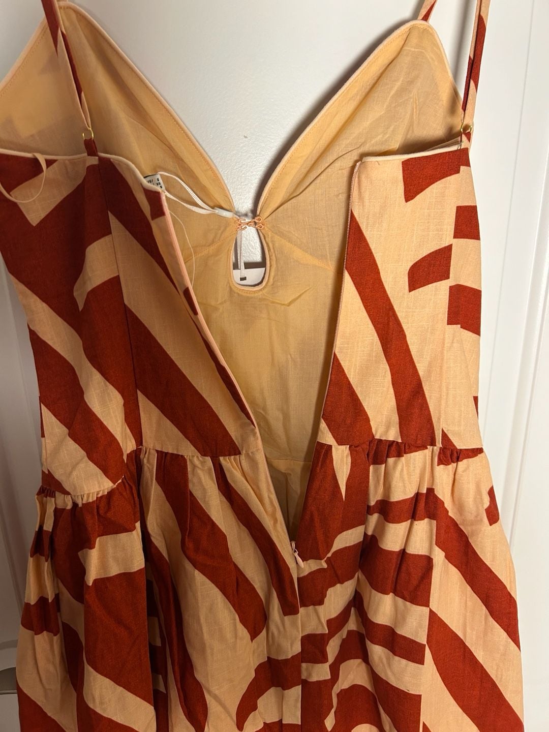 Mon Renn Surreal Midi Dress Size US XS Rust Sand Tropico Print Drop Waist 6