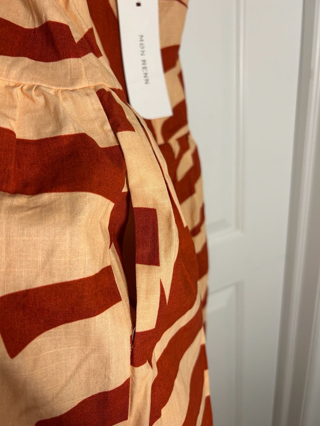 Mon Renn Surreal Midi Dress Size US XS Rust Sand Tropico Print Drop Waist 7