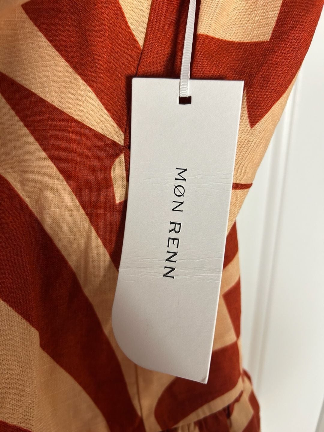 Mon Renn Surreal Midi Dress Size US XS Rust Sand Tropico Print Drop Waist 8