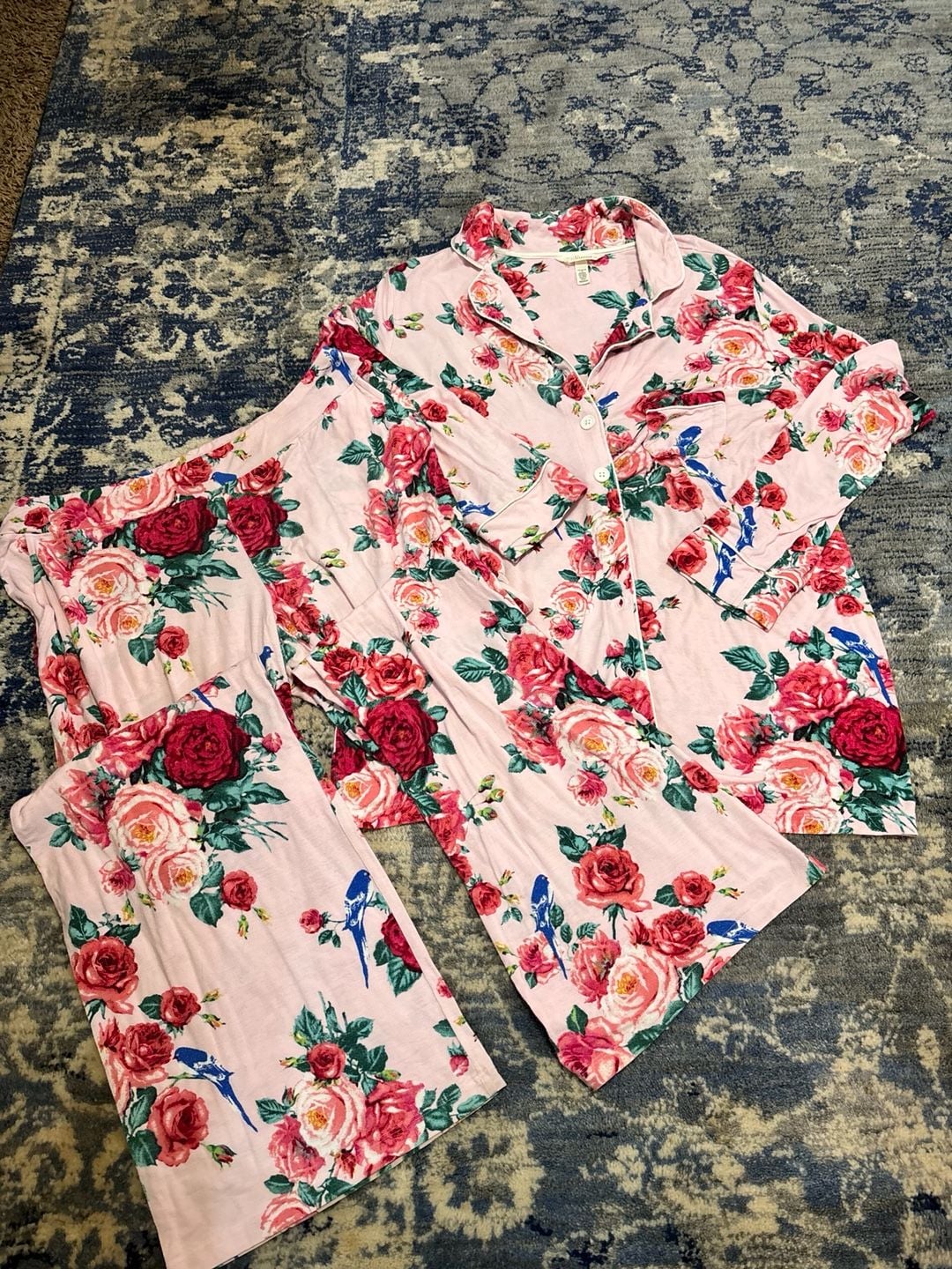 Super Cute SOMA Floral Bird Pajama Set Size Medium Pink 1