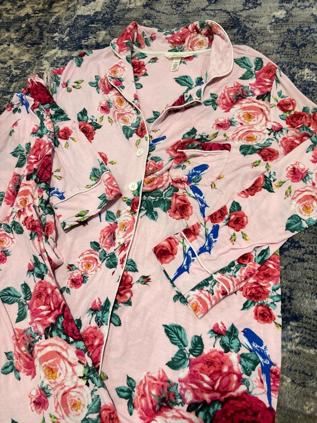 Super Cute SOMA Floral Bird Pajama Set Size Medium Pink 2