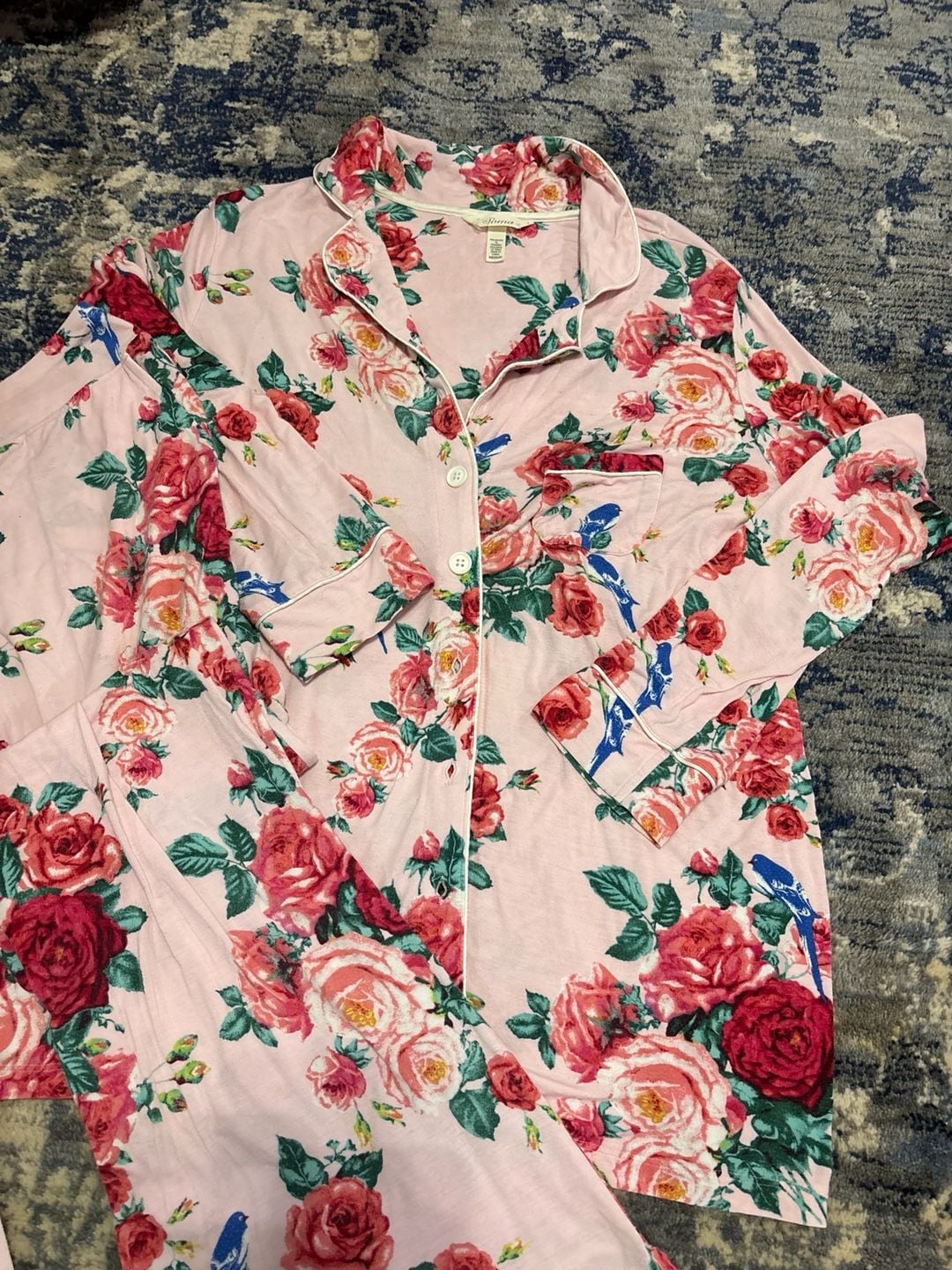 Super Cute SOMA Floral Bird Pajama Set Size Medium Pink 5