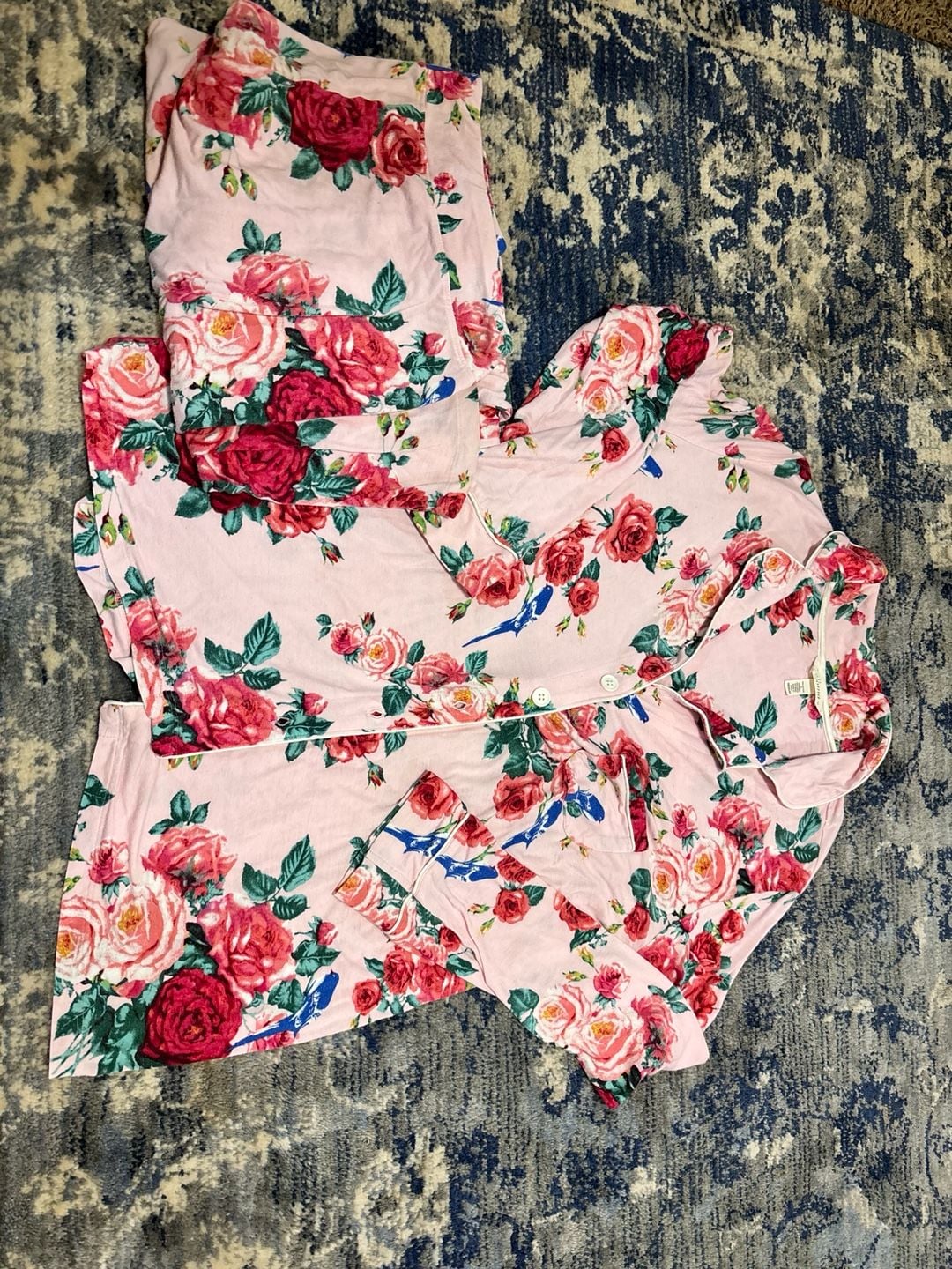 Super Cute SOMA Floral Bird Pajama Set Size Medium Pink 6