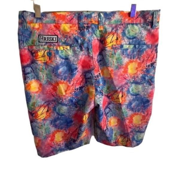 Hreski Golf Shorts Size 34” Waist Multicolor Paint Splat 2