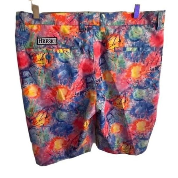 Hreski Golf Shorts Size 34” Waist Multicolor Paint Splat