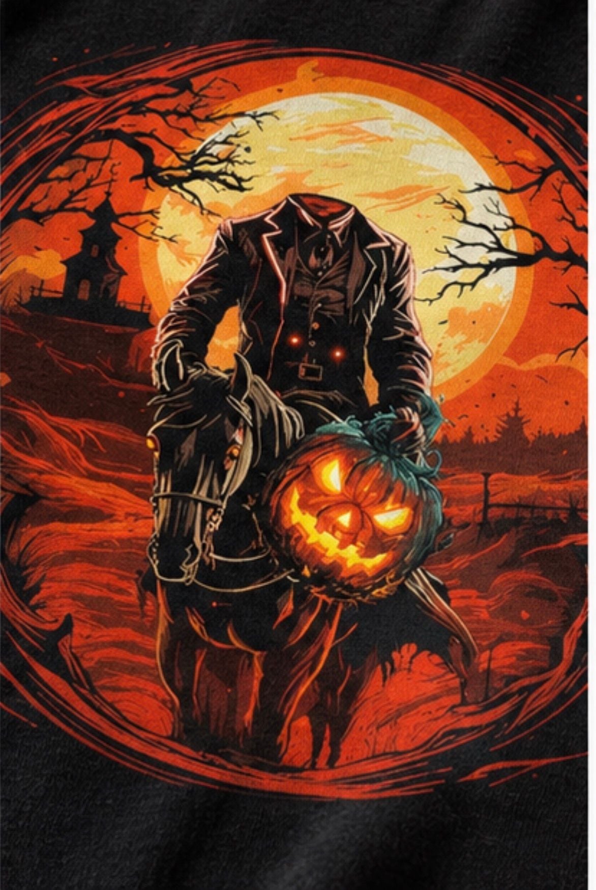 UnisexHeadless Horseman Halloween Graphic T-Shirt Size L Black 3