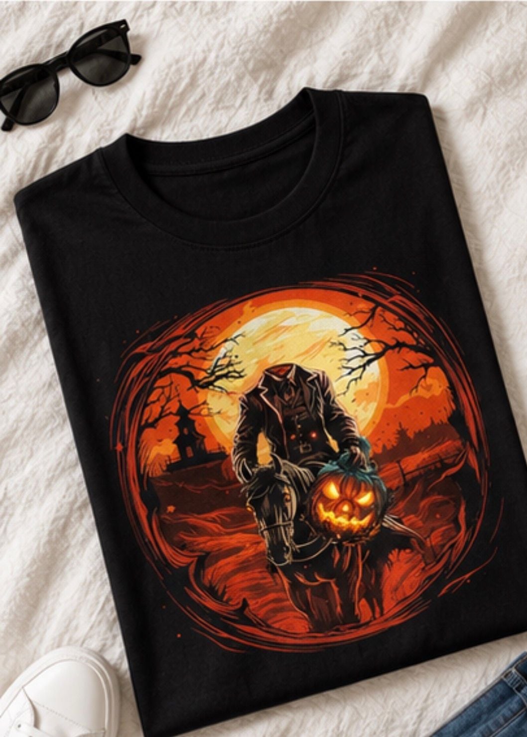 UnisexHeadless Horseman Halloween Graphic T-Shirt Size L Black 4