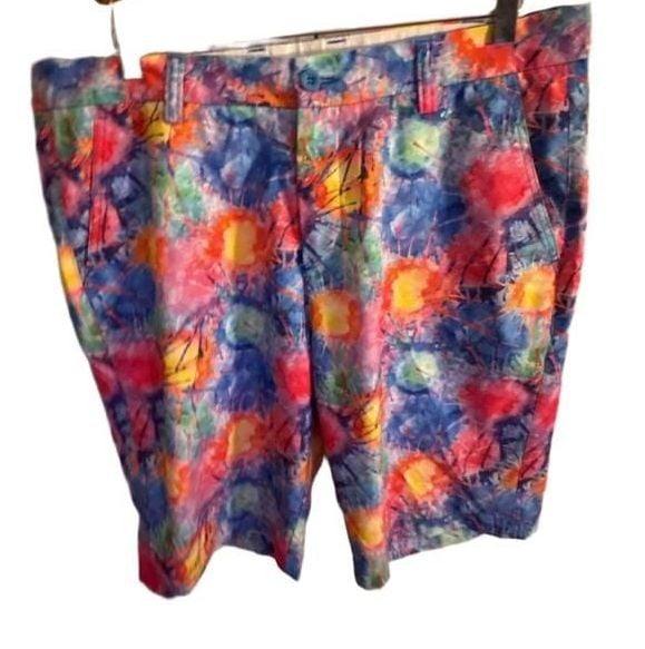 Hreski Golf Shorts Size 34” Waist Multicolor Paint Splat 4
