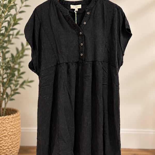 NWT Umgee Button Pleat Dress Sz XL Black Acid Wash Short Sleeve