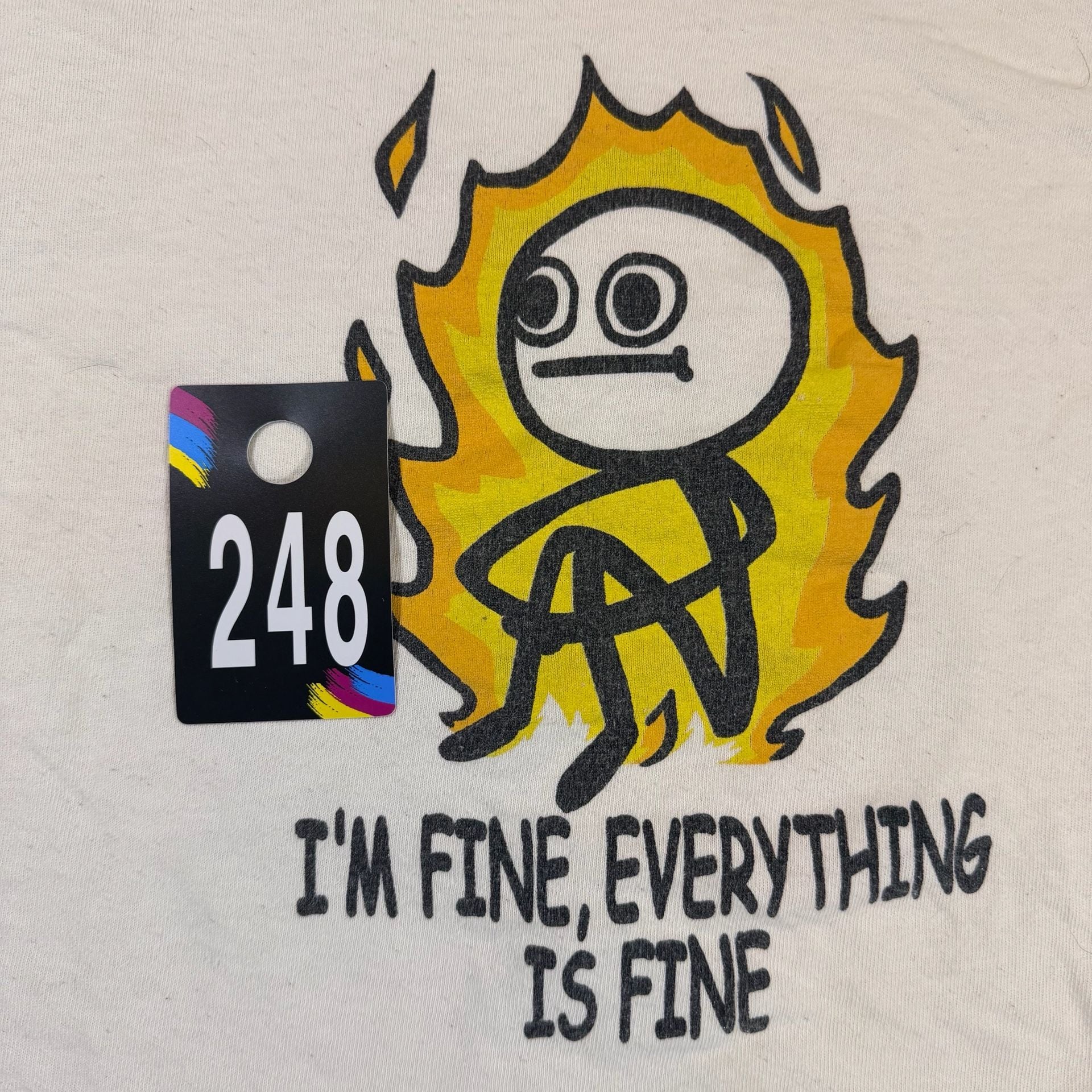 DOM I'm Fine Everything Is Fine Graphic T-Shirt XL White Short Sleeve Tee 8
