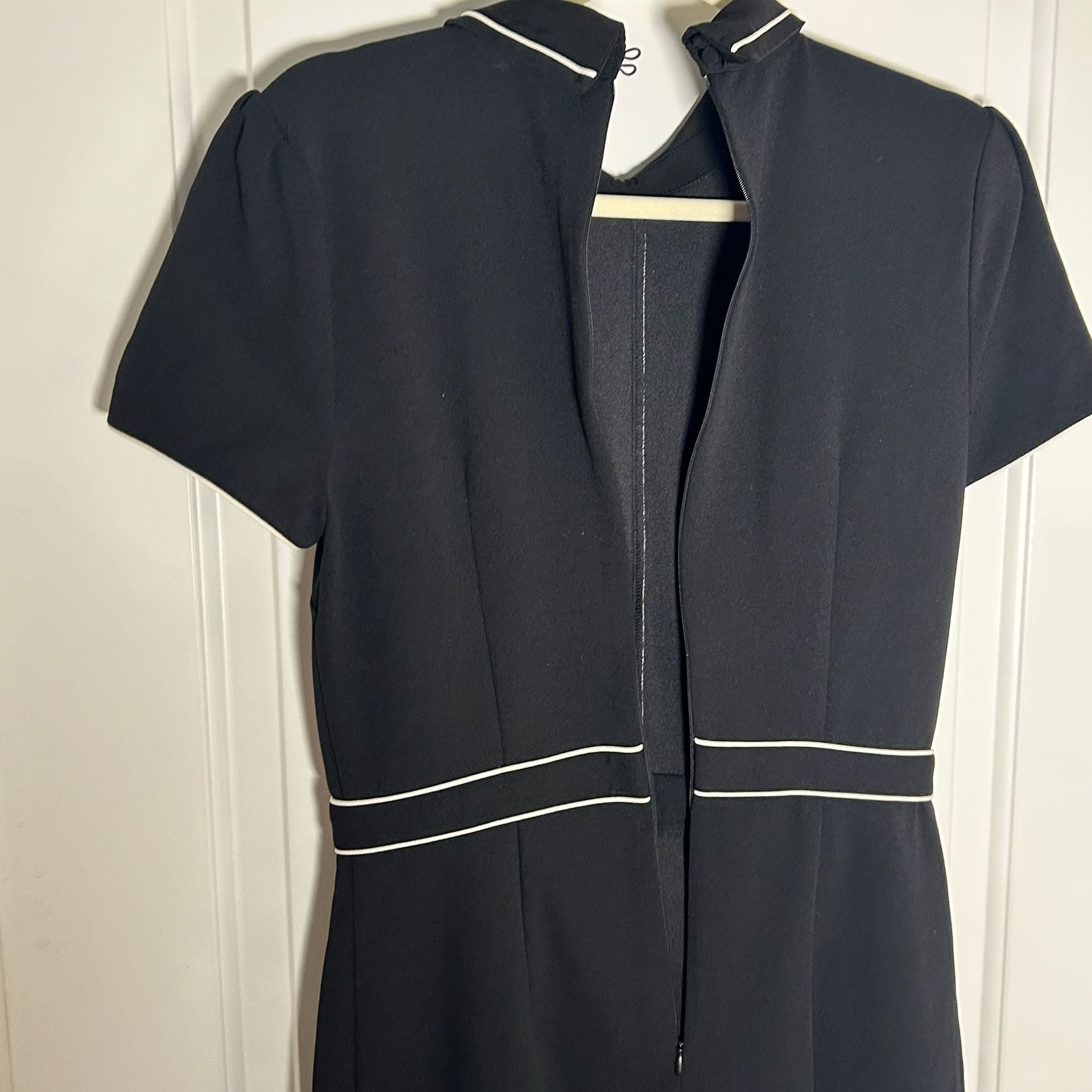 Karl Lagerfeld Paris Pleated-Skirt Dress Size 4 Black White Piping 9