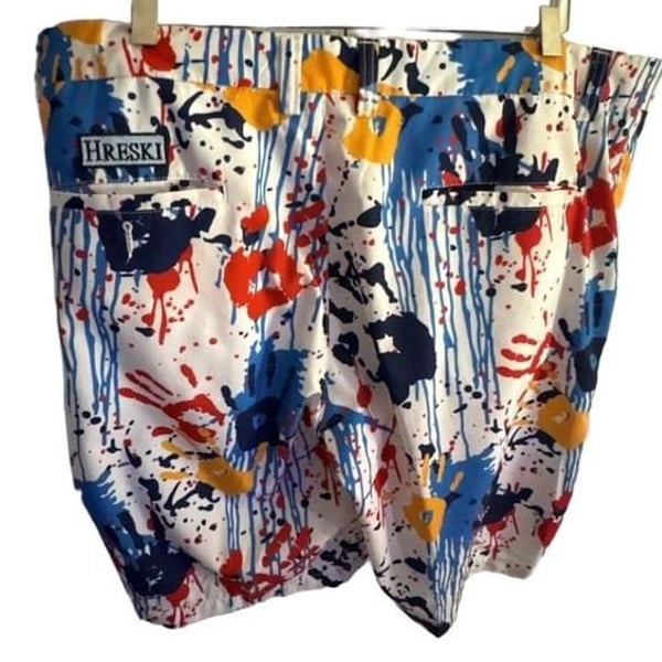 Hreski Hands Golf Shorts Size 38” WaistMulti Paint Print
