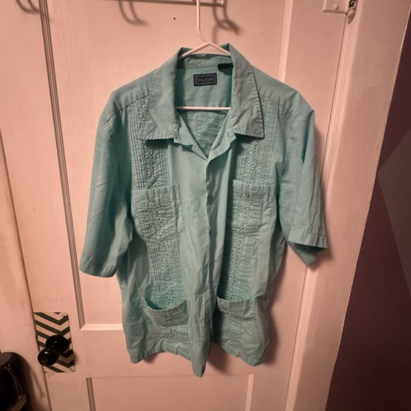 TropiCool Guayabera Shirt Size XL Mint Green Embroidered Short Sleeve