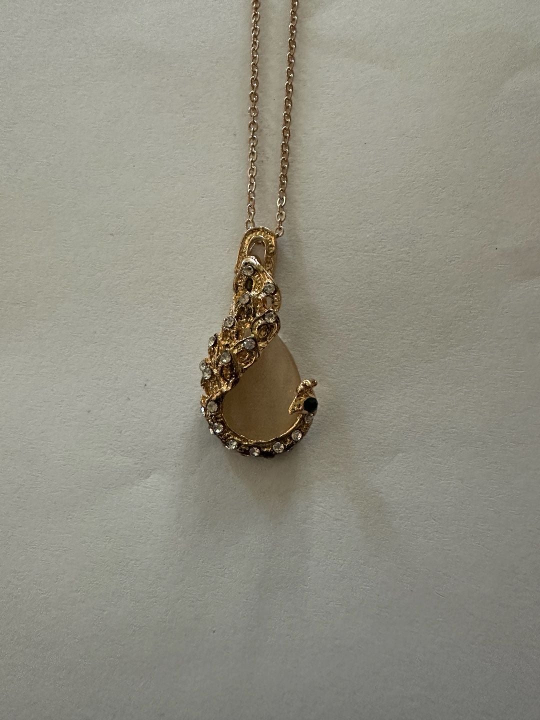 Peacock Rhinestone Pendant Necklace and Earring Set Gold Tone 1