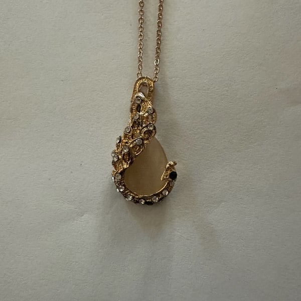 Peacock Rhinestone Pendant Necklace and Earring Set Gold Tone