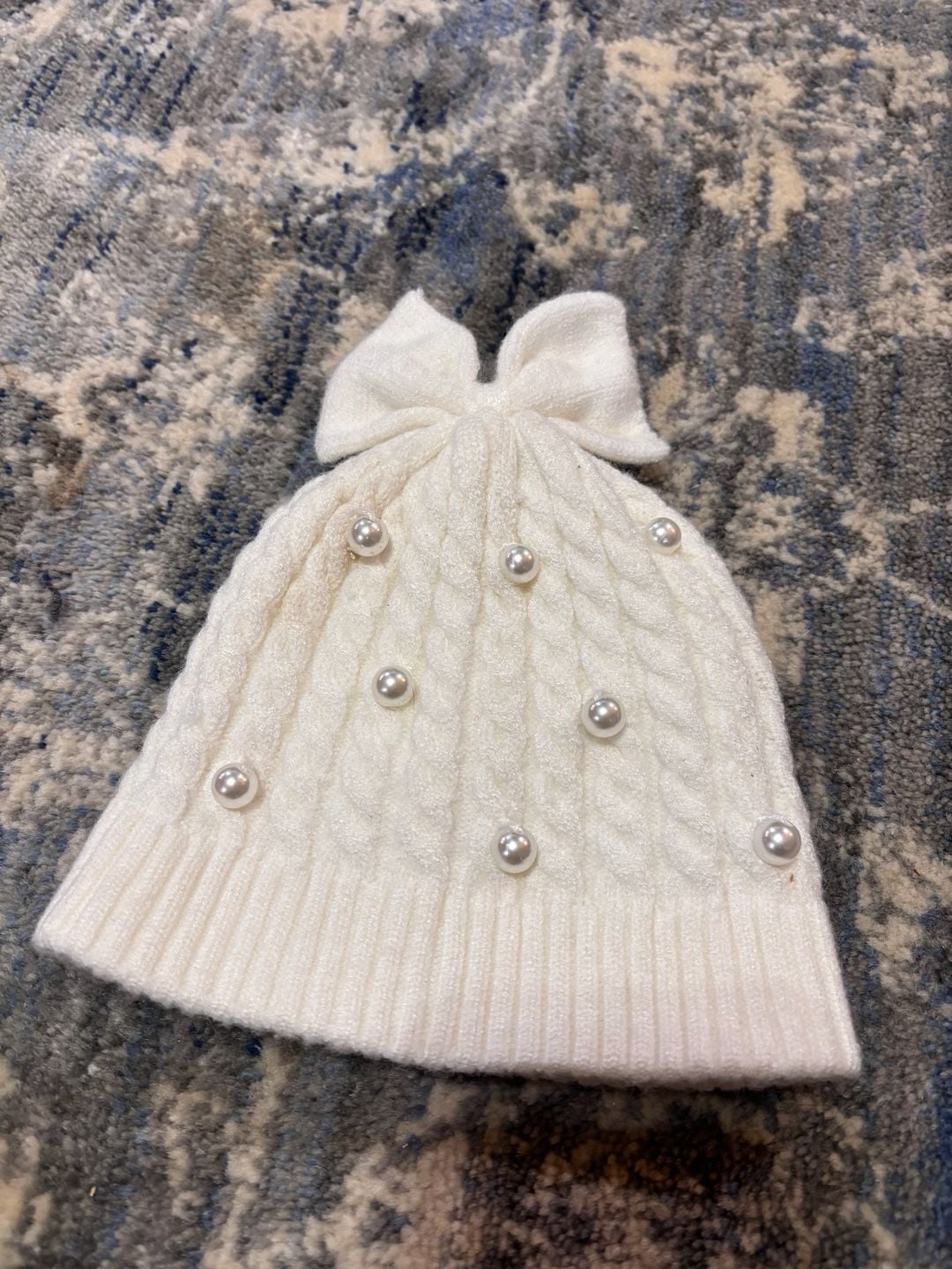 Nycgb Pearl Cable Knit Beanie with top BOW! Size 6-18 Months 2