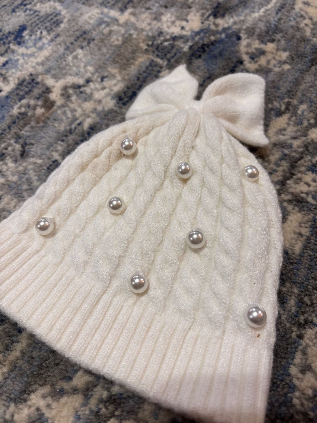 Nycgb Pearl Cable Knit Beanie with top BOW! Size 6-18 Months 3