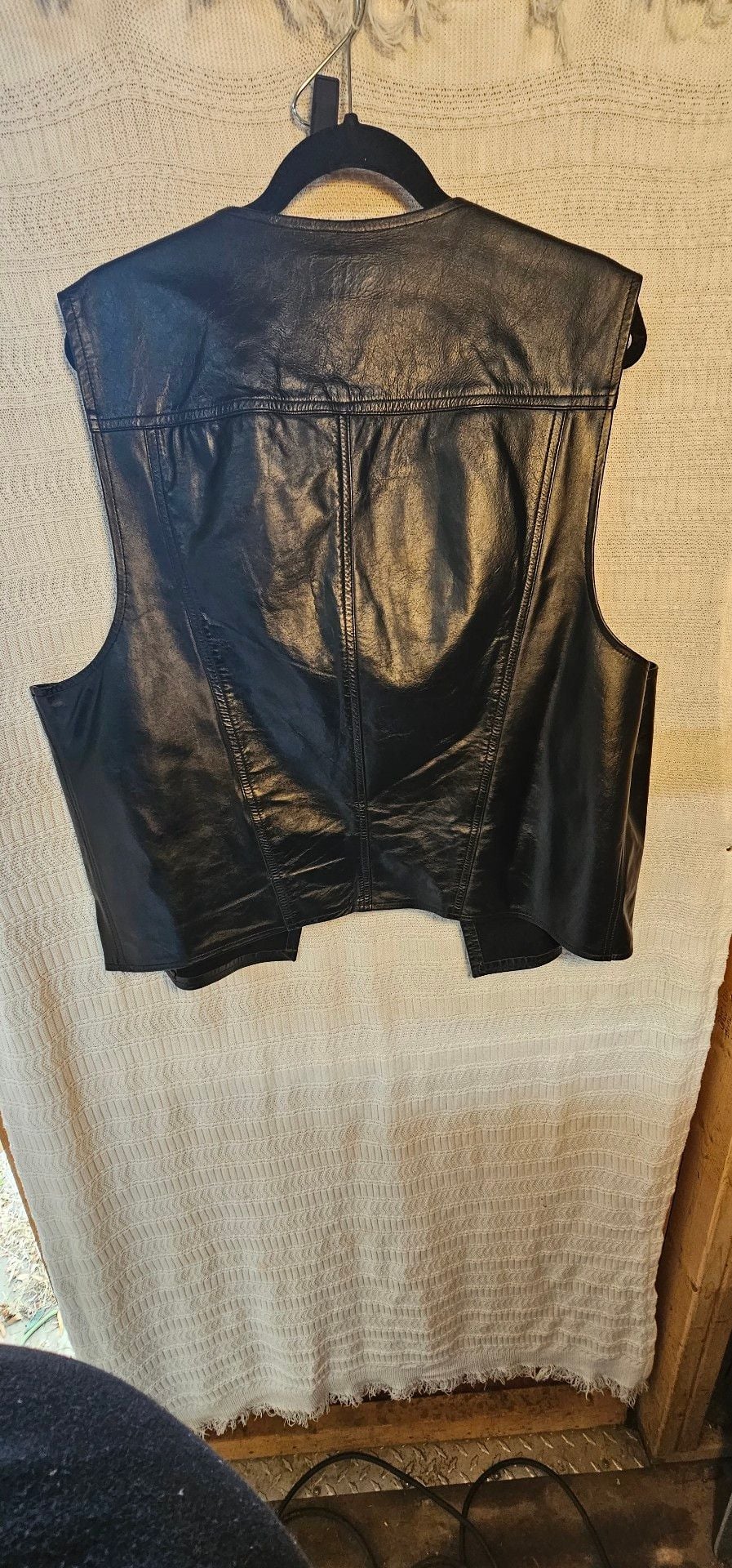 Vintage Rubio Leather New York Black Leather Vest Western Yoke Custom Sz 46 48 4