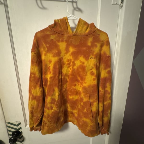 ...lost Tie Dye Hoodie Size L Orange Yellow Fleece Pullover Sweatshirt