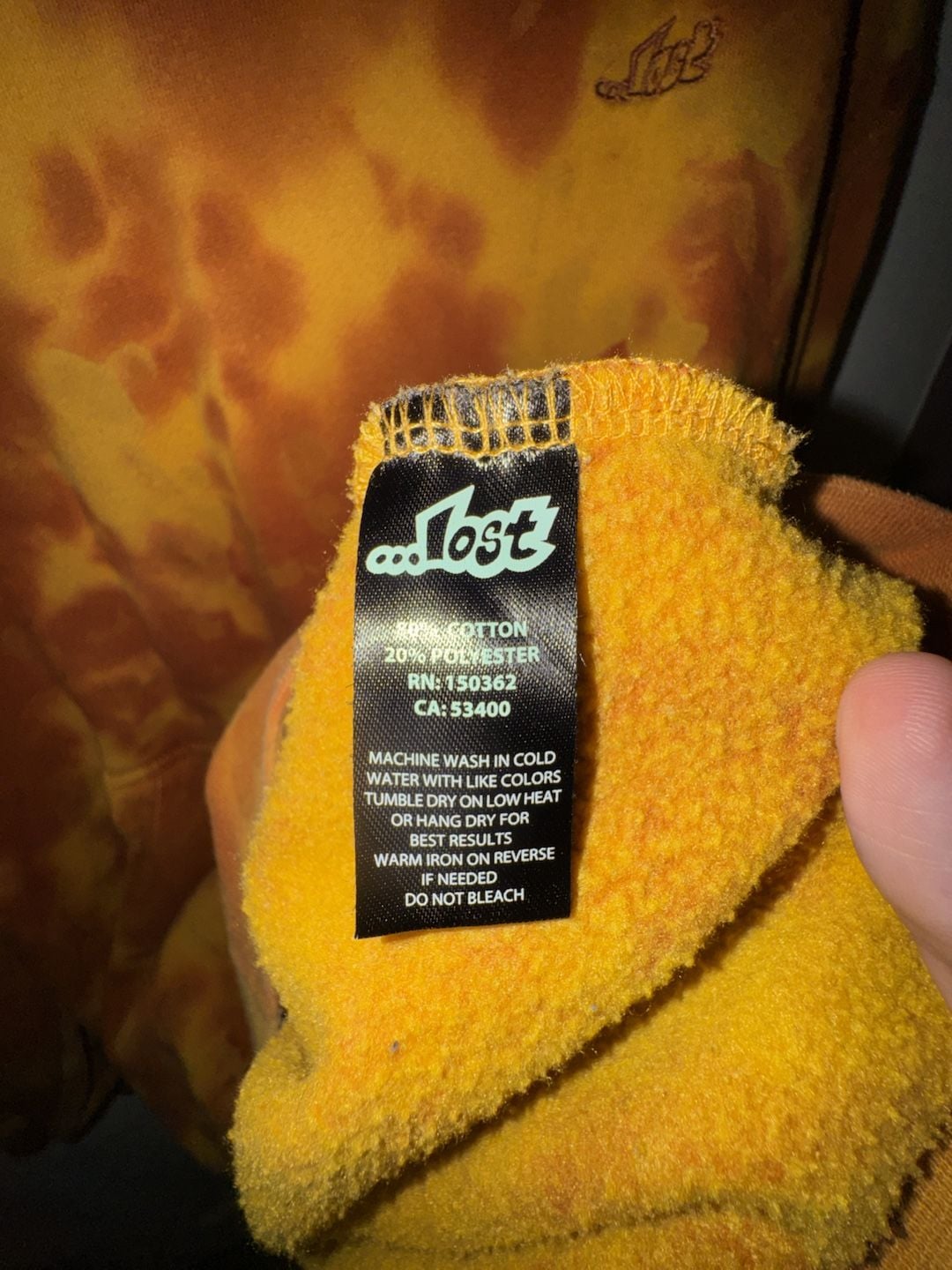 ...lost Tie Dye Hoodie Size L Orange Yellow Fleece Pullover Sweatshirt 6