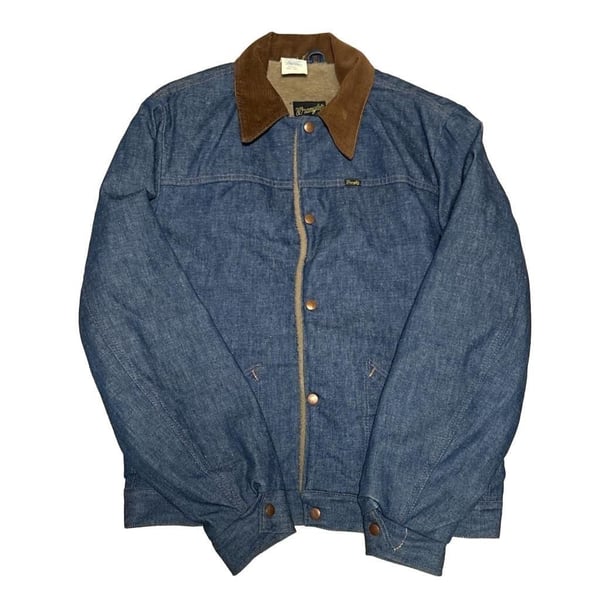 Rare VTG 70's Wrangler Sz 42L Western Lined Corduroy Collar Denim Jacket 257MJL