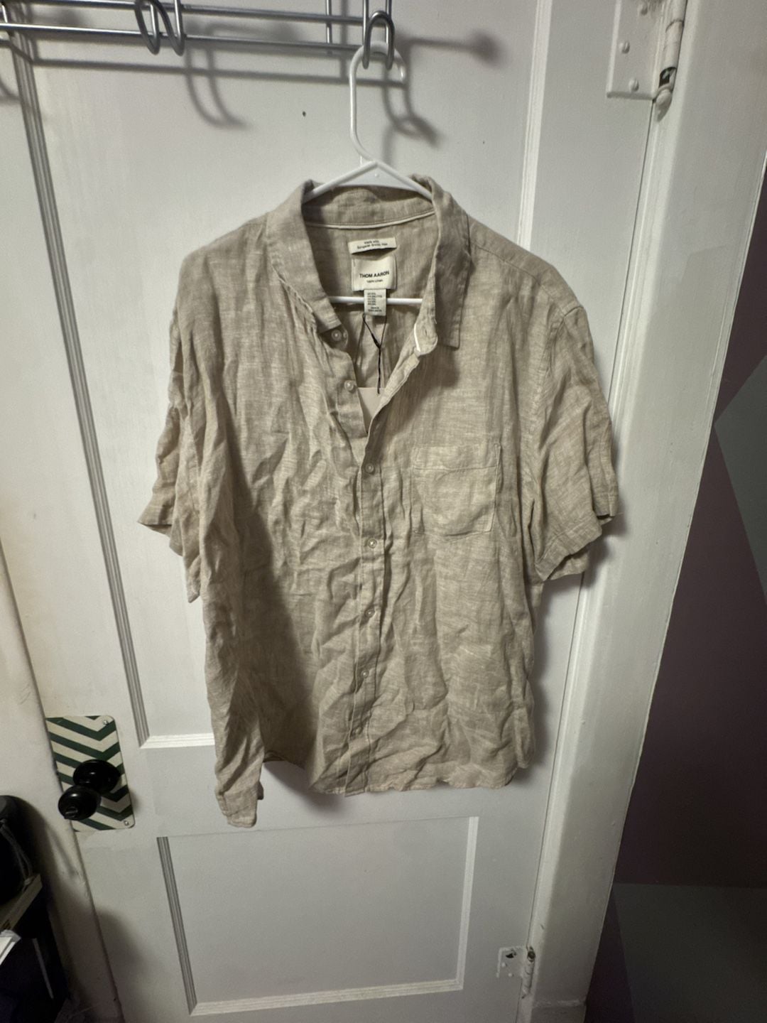 Thom Aaron Linen Button Down Shirt Size XXL Tan Short Sleeve 2