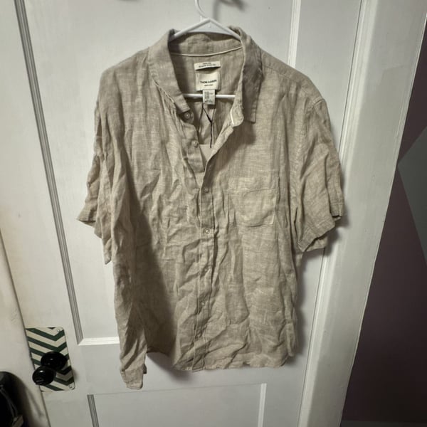 Thom Aaron Linen Button Down Shirt Size XXL Tan Short Sleeve