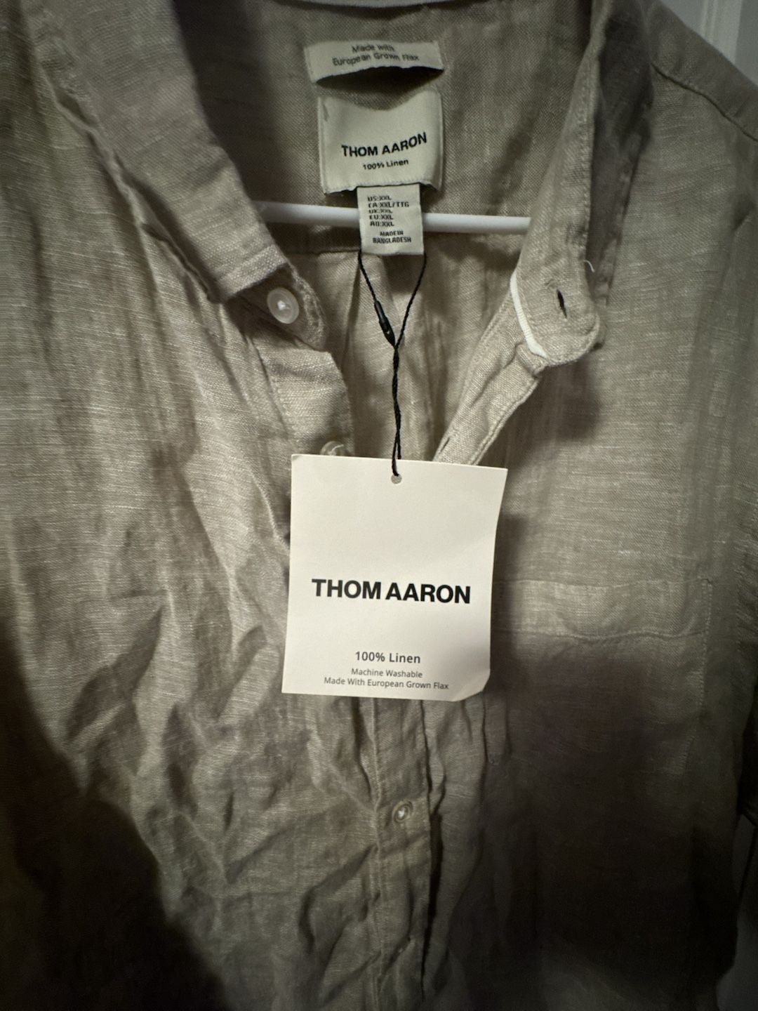 Thom Aaron Linen Button Down Shirt Size XXL Tan Short Sleeve 4