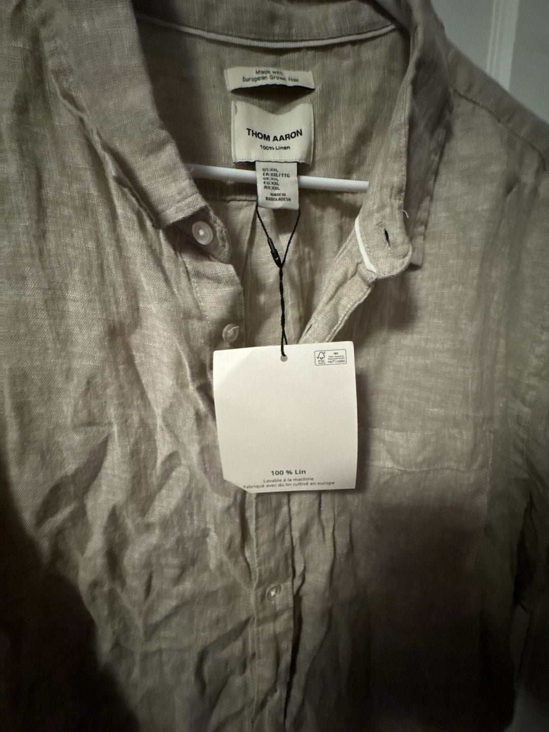 Thom Aaron Linen Button Down Shirt Size XXL Tan Short Sleeve 5