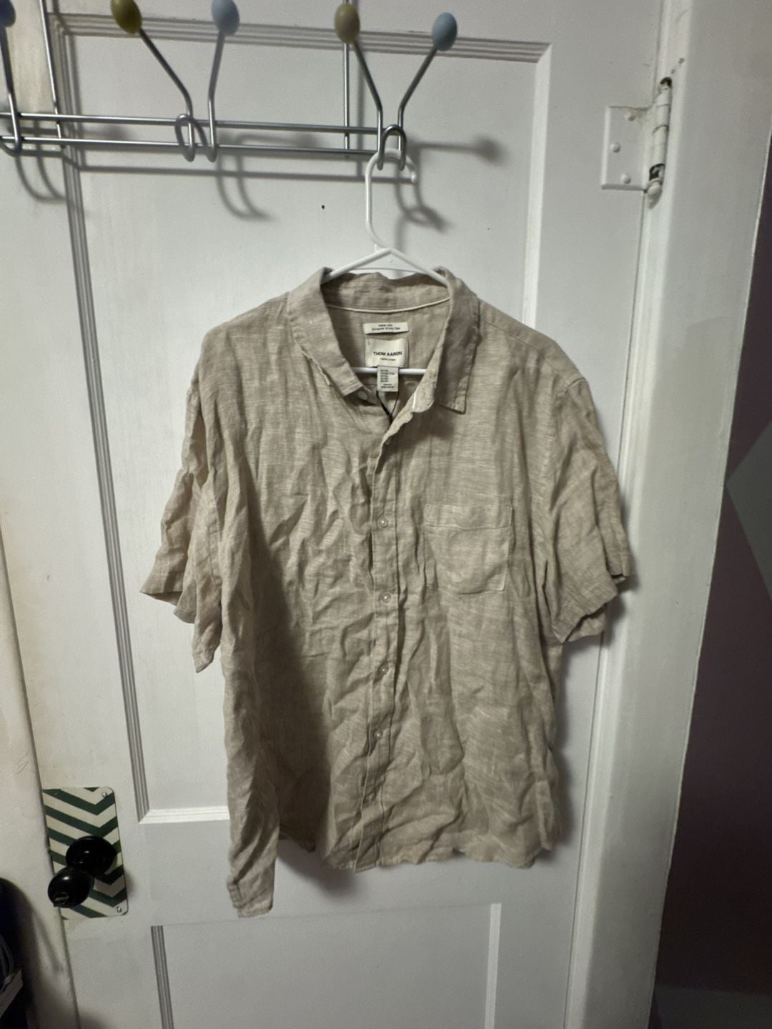 Thom Aaron Linen Button Down Shirt Size XXL Tan Short Sleeve 7