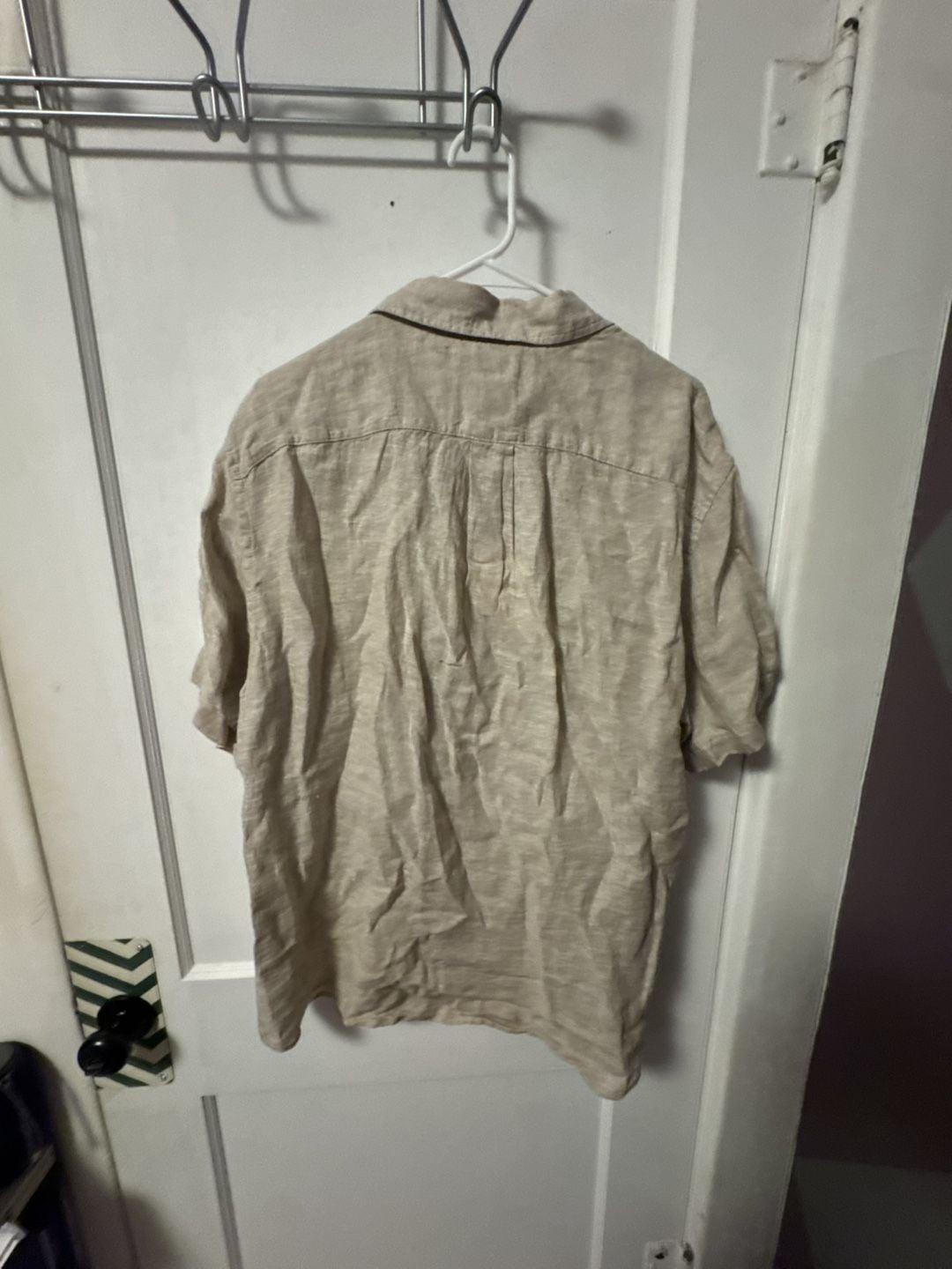 Thom Aaron Linen Button Down Shirt Size XXL Tan Short Sleeve 8