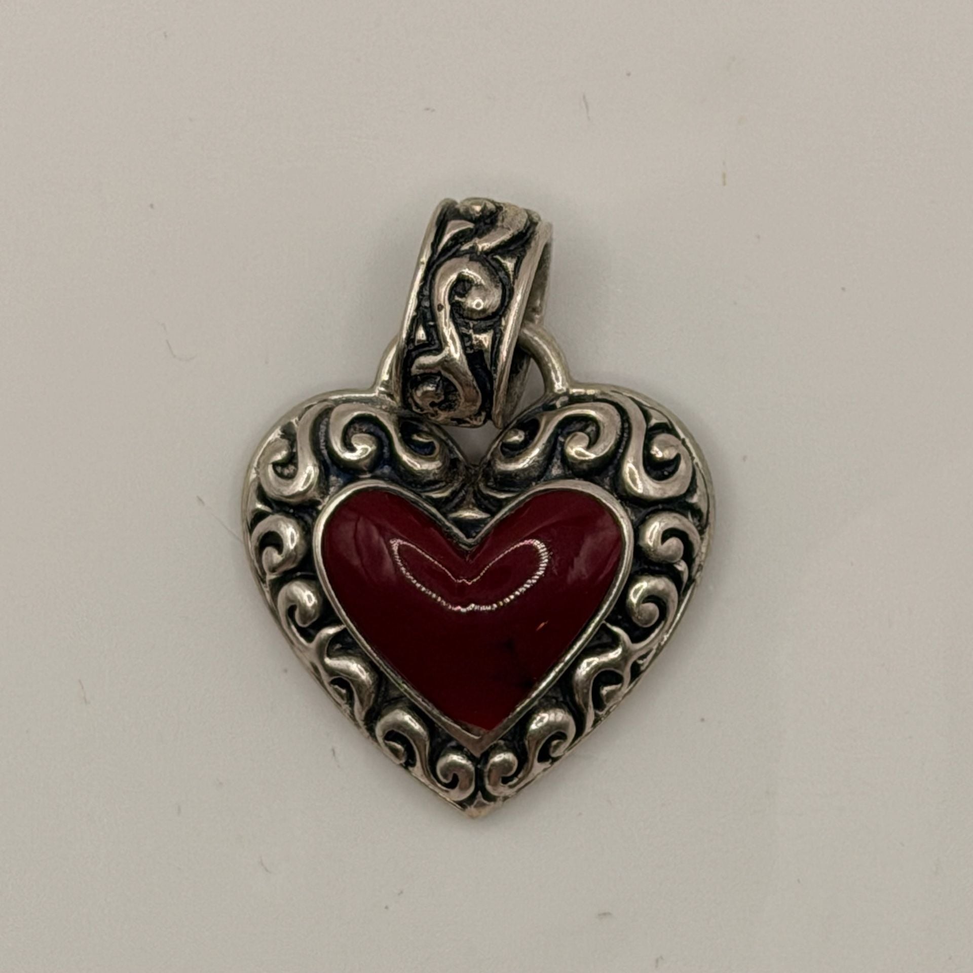Vintage Sterling Silver Red Heart Pendant 925 2